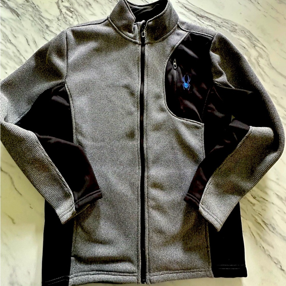 Spyder Poly Fleece Jacket Boys XL 18/20 Gray Black 3 Zip Pockets And Full Zip